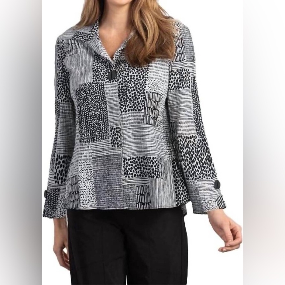 Habitat Abstract Patchwork Black and White Women's Linen Top Size XS